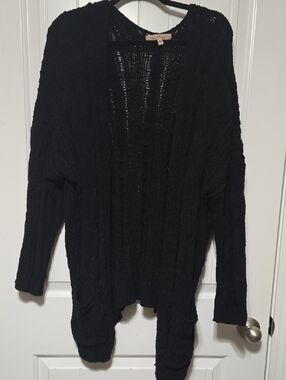Love Tree Black Open-Front Cable Knit Cardigan